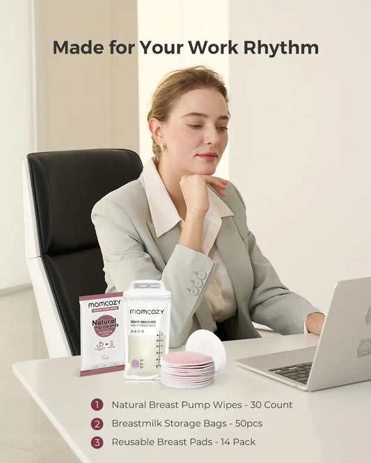 Pumping Essentials Bundle: Breast Pump Wipes, Reusable Breast Pads & Milk Storage Bags